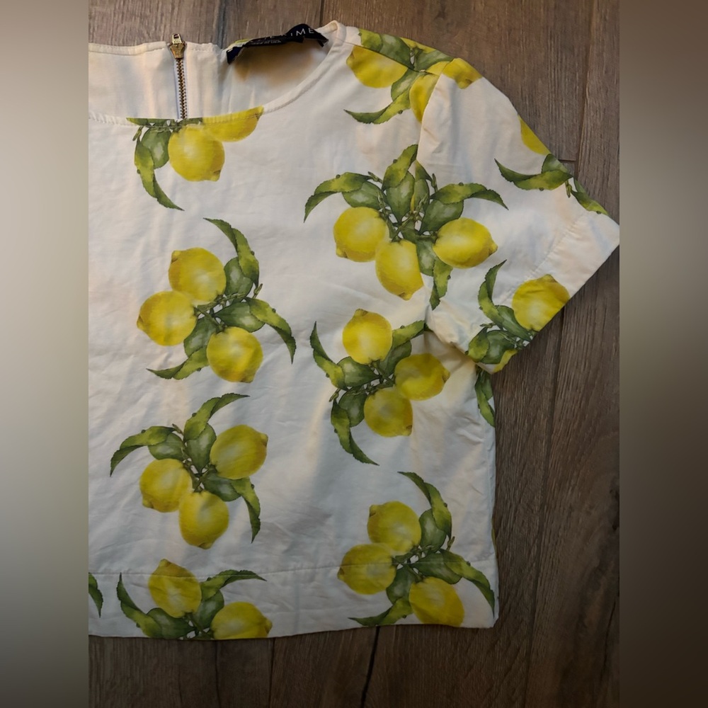 Katie Kime Lemon Print Crop Top Size Medium Made in USA Preppy Summer - Picture 3 of 10